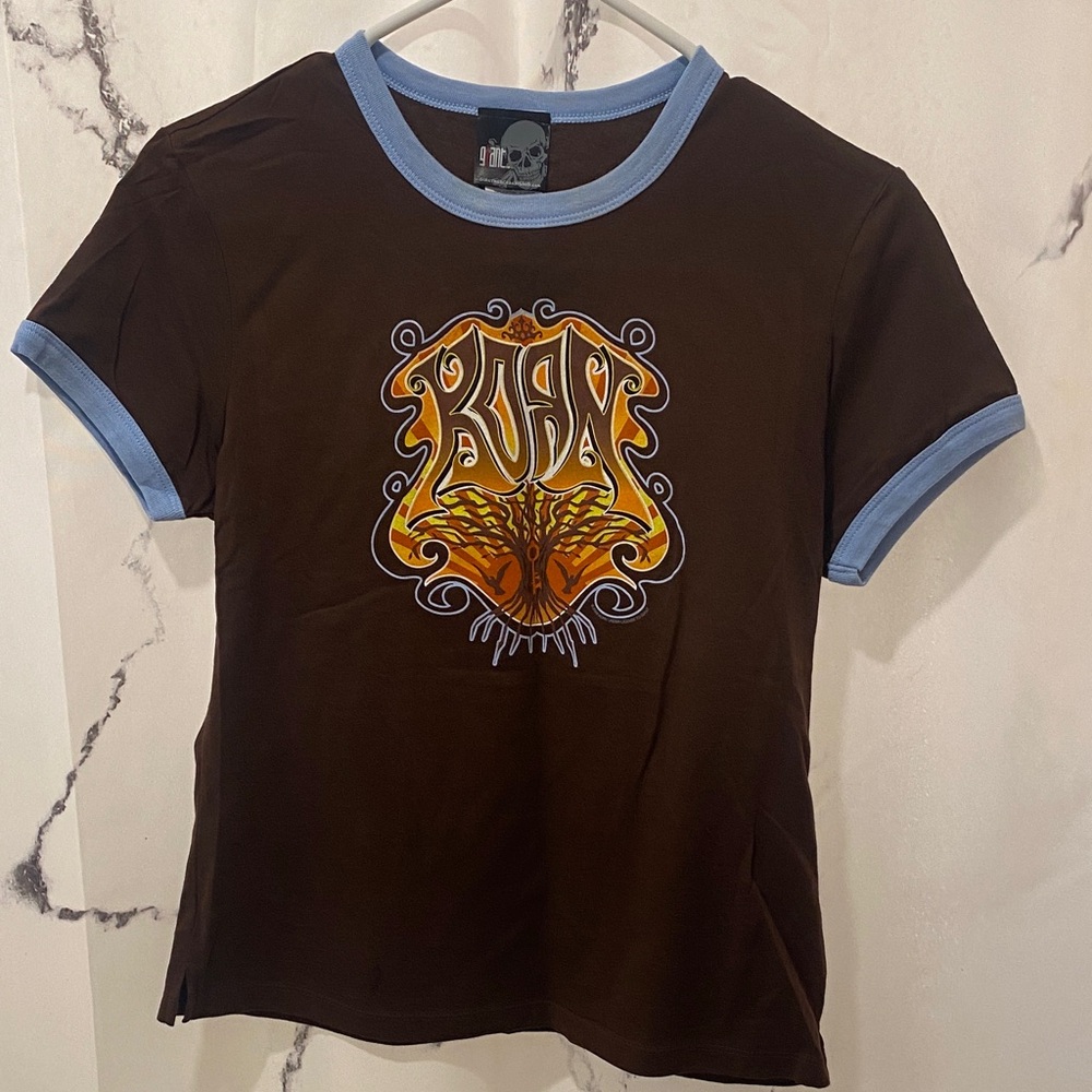 Vintage Korn Babydoll Tee Brown Graphic Tree with Key